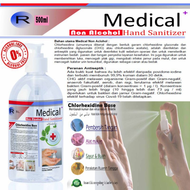 hand sanitizer kesehatan 2 Liter bukan 5 liter non alkohol (alcohol fee) chlorhexidine base multi fungsi (kemenkes RI)