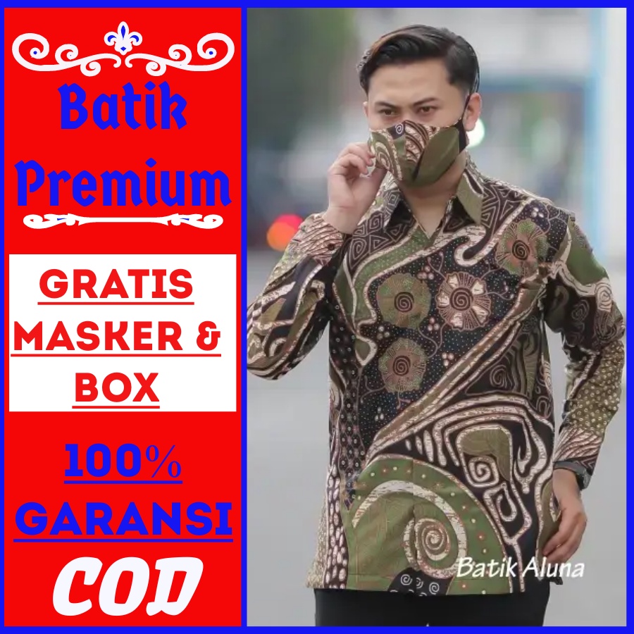Baju batik pria lengan panjang premium keren mewah formal reguler slim fit terbaru kemeja batik cowo