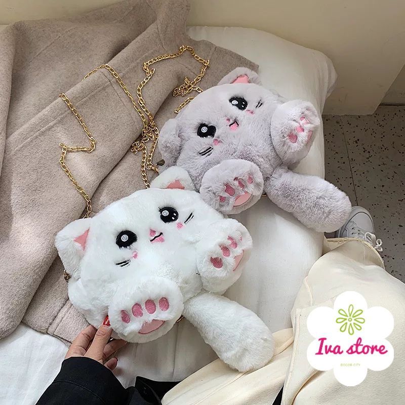 Tas Selempang korea kucing bulu lucu