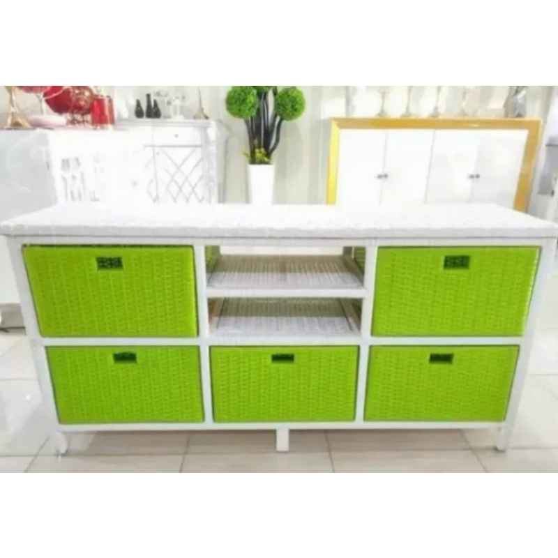 lemari laci isi 6 rotan sintetis buat tv dan DVD / lemari laci buffet