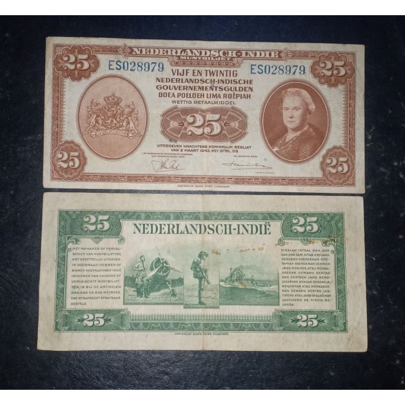 murah 25 gulden wilhelmina 25 rupiah nica 1943