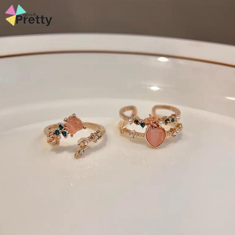 Cincin Taman Hati Opal Pembukaan Ringan Dapat Disesuaikan Cincin Wanita Manis Mewah - PD