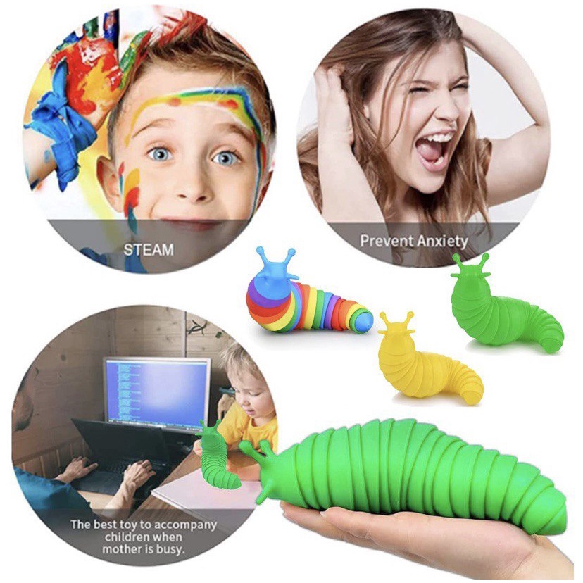 Slug 3D Caterpillar Fidget Toys Artikulasi Sensory Stress Pop It Mainan Anak Viral 2022 Articulated Ulat Worm Squishy Squeeze Pop It Relieve Relief