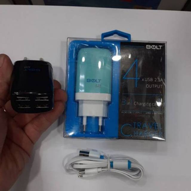 Charger BOLT 4usb 2,1A ouput 3in1 chaging  cable