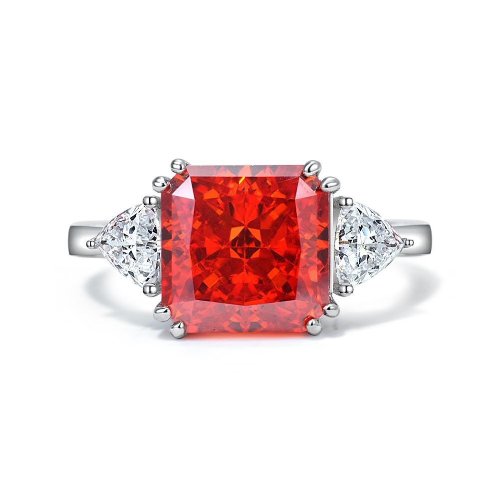 New product simple square orange zircon triangle ring European and American hand jewelry