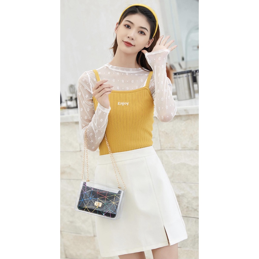 Tas Korea Selempang Jelly Warna Laser Segitiga Rantai DIagonal Tas Bahu Handbag Fashion Terbaru A10