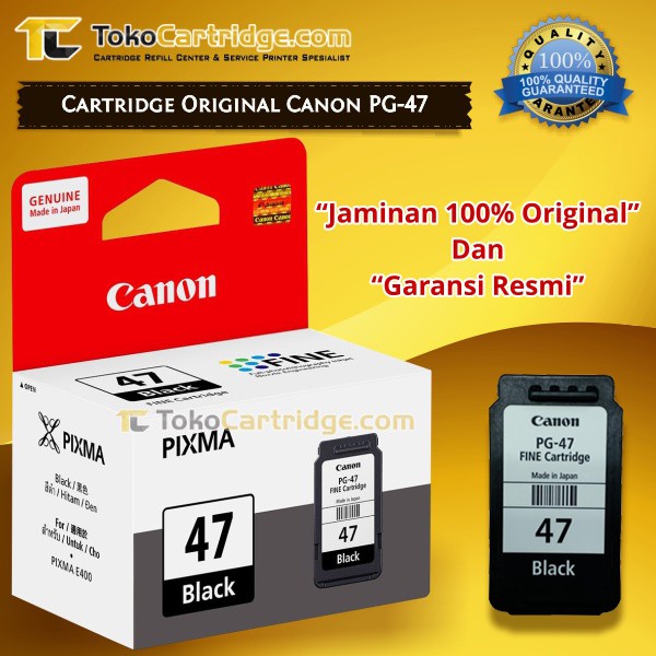 Cartridge Tinta Canon PG47 PG 47 Black ORI Catridge Printer E400 E410 E417 E460 E470 E477 E480 Hitam