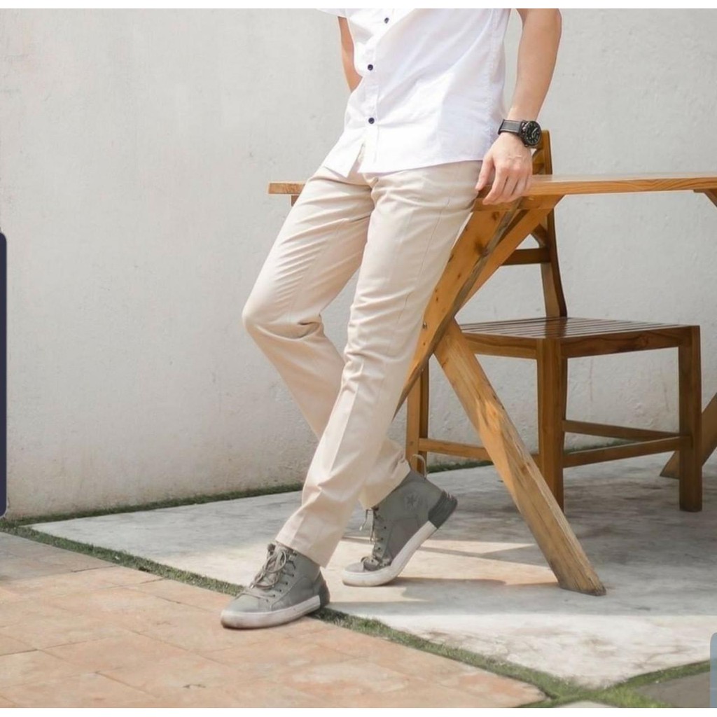 BARU Celana Chino Pria Panjang Size 28 -34 Slimfit Skinny Stretch Hitam Abu Khaki Mocca Brown