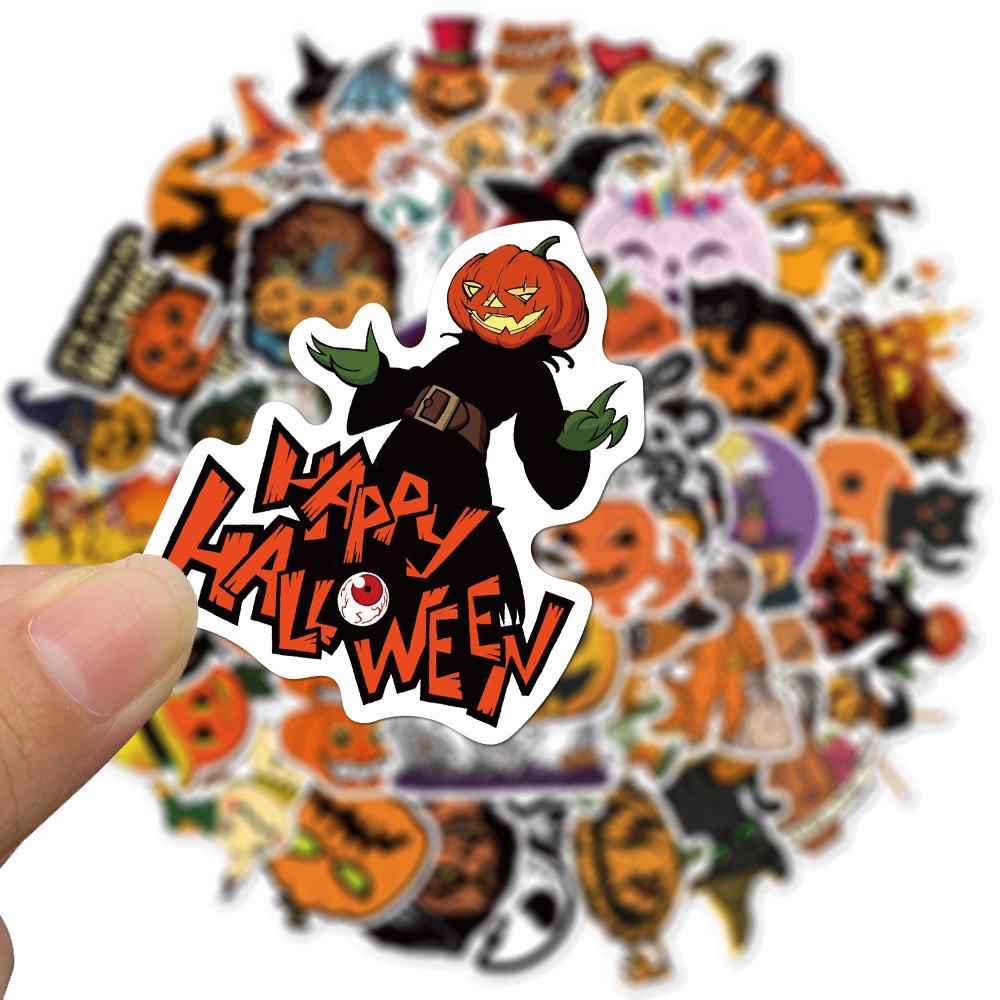 50 Pcs Halloween Theme Ghost Pumpkin Witch Pattern Waterproof Graffiti Stickers for Laptop Fridge Luggage Decoration