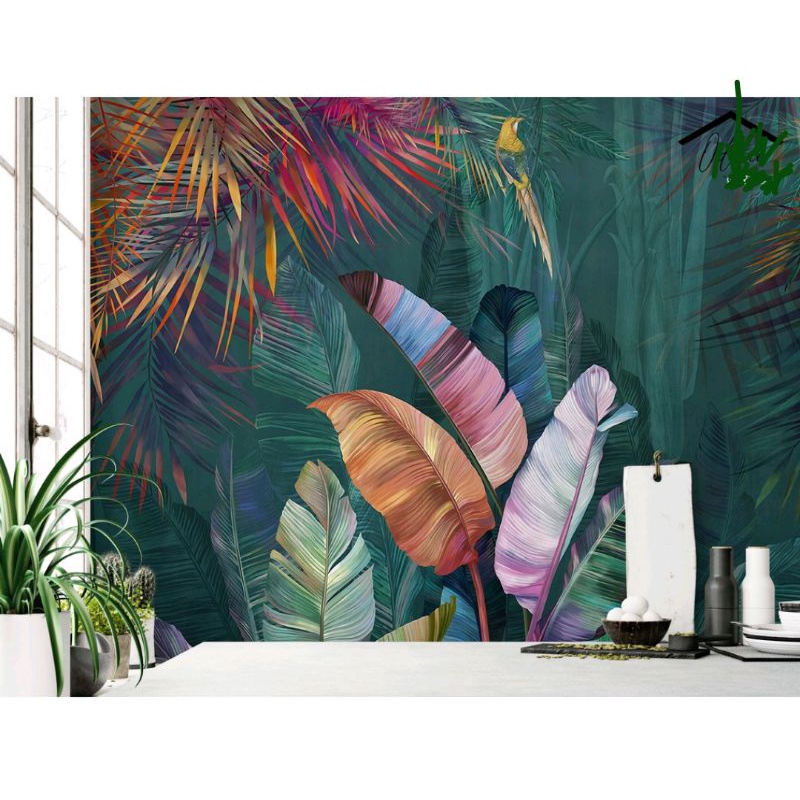 wallpaper dinding custom photowall daun pisang 3d