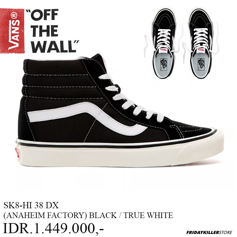 SEPATU VANS OFF THE WALL | SK8 HI 38 DX ANAHEIM FACTORY BLACK TRUE WHITE