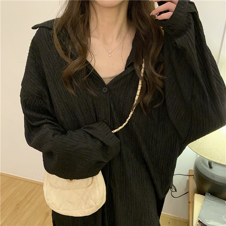 Kemeja Lengan Panjang Wanita Terbaru Crinkle Shirt Oversize Korean Style Blouse Import