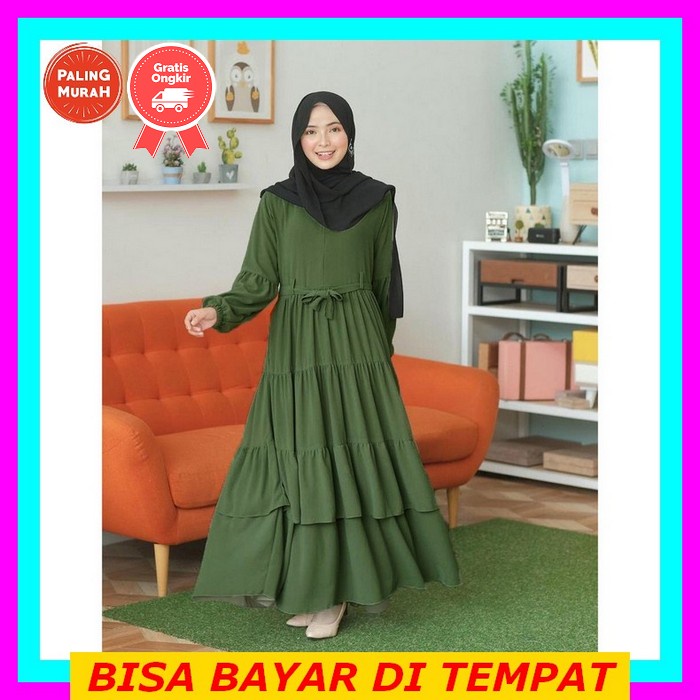 Cod Gamis Syari Ceruty Babydoll Full Furing Free Khimar || Gamis Syari Polos Wanita Remaja Murah || 