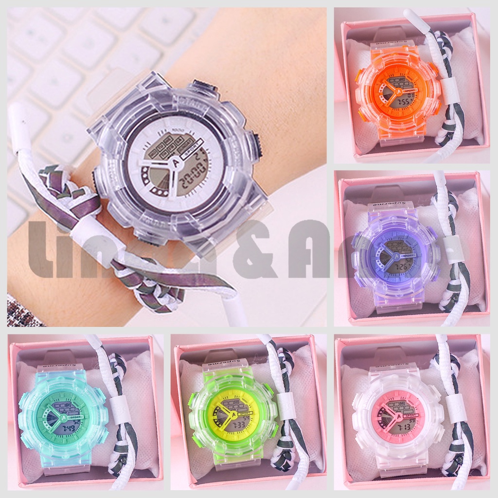 Jam Tangan Couple Wanita Cewek Pria Original Anti Air Luminous Kecil Analog Persegi Stainless Steel 