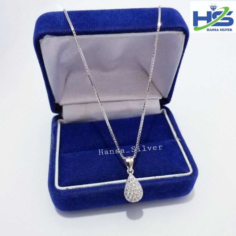 Kalung Perak Wanita Silver Asli 925 Lapis Emas Putih Liontin Oval - Kalung Wanita Anti Karat