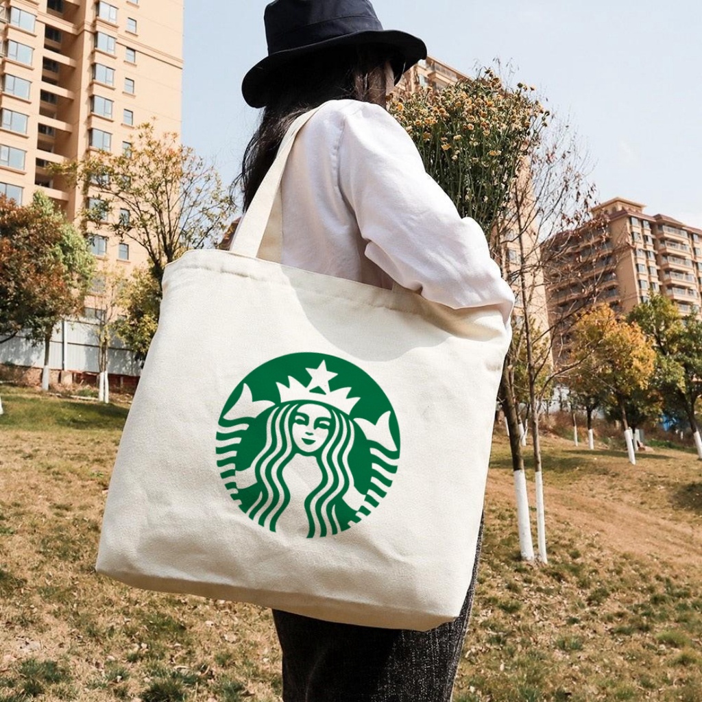 Tote Bag STARBCKS Tote Bag Canvas / Tas Nudie Canvas / Tote Bag Kanvas PEREKAT VELCRO tas kain kanva