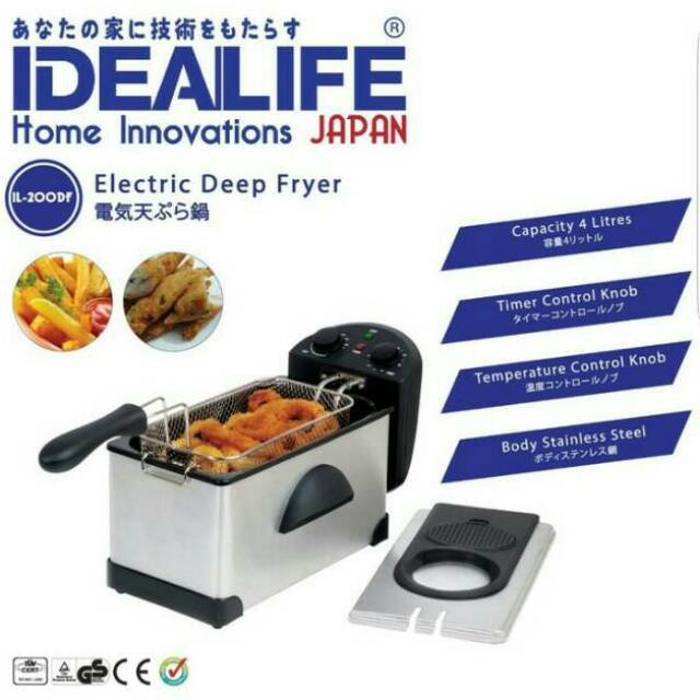 Deep Fryer 4L IL200DF Idealife IL 200DF Alat Penggoreng Listrik 4 Liter Mesin Penggorengan Elektrik WL Shop masak stainless