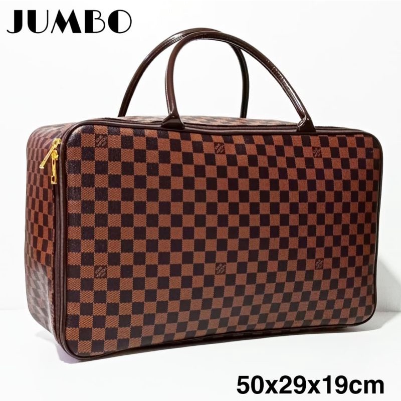 TRAVEL BAG JUMBO PREMIUM TAS JINJING WANITA KOTAK COKLAT