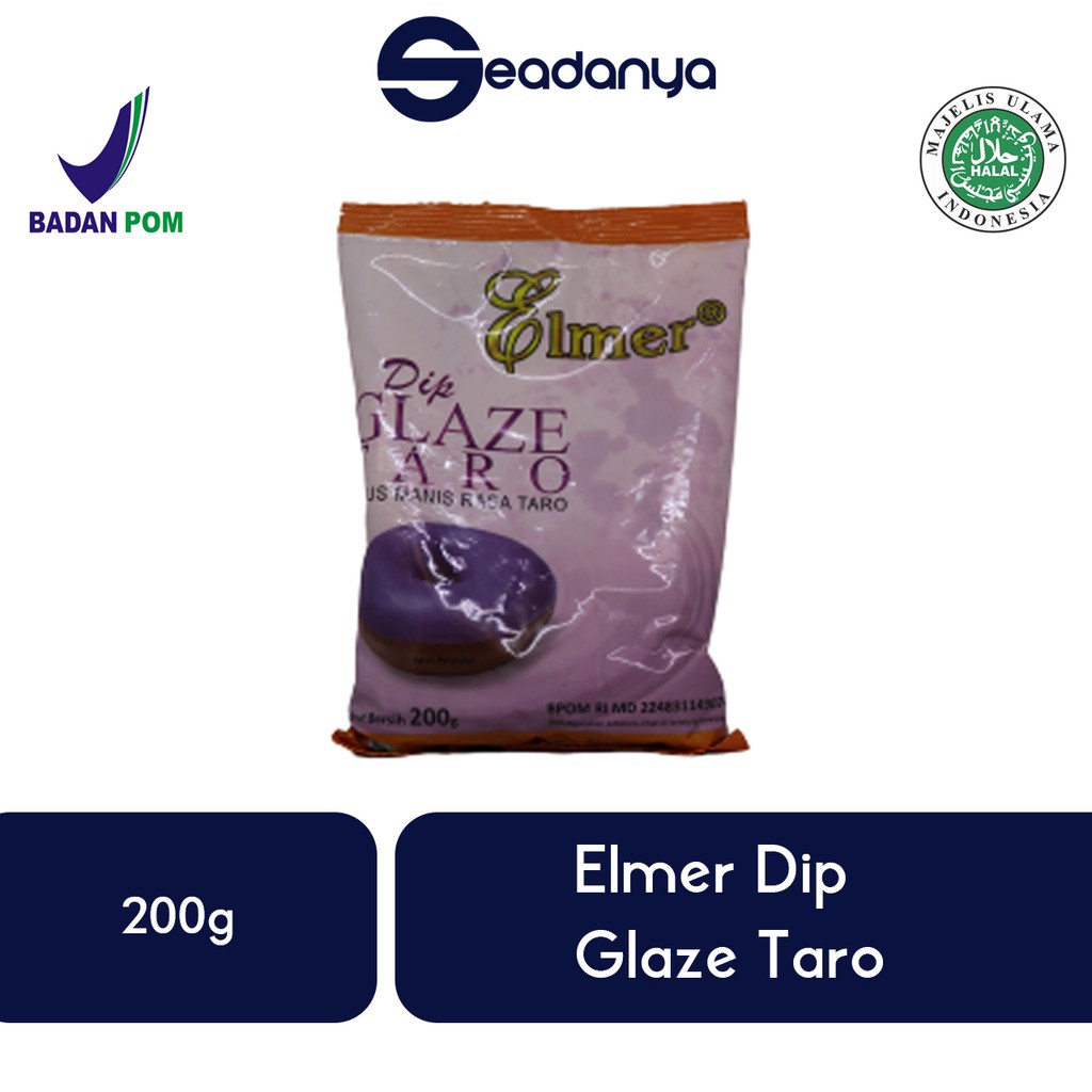 

Elmer Dip Glaze Taro 200g - Pelapis Donat , Roti , Kue , Makanan - HALAL MUI & BPOM
