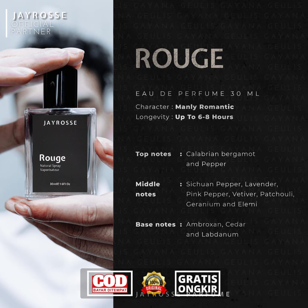 Parfum Jayrosse Rouge original Parfum Pria Tahan Lama Pemikat Wanita (Tidak ada Unsur Mistik/Pelet) 