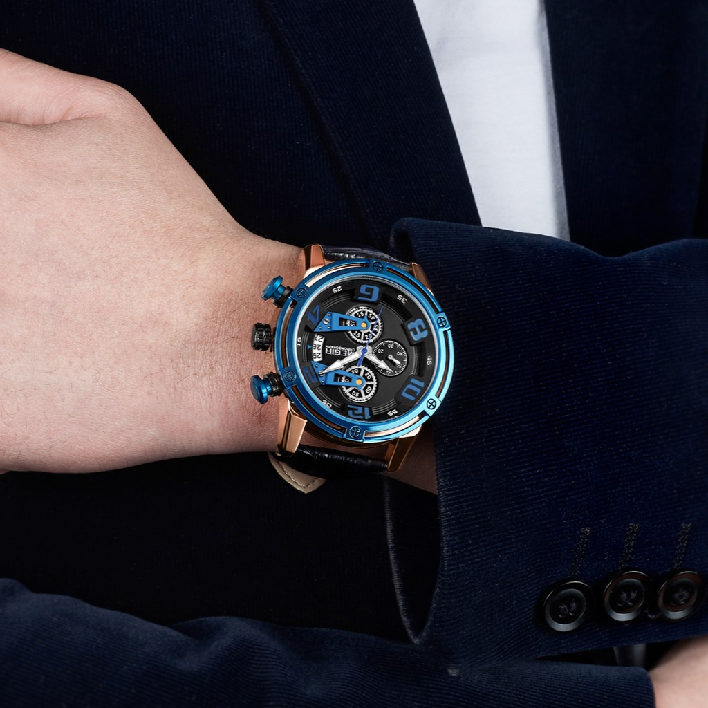 MEGIR 2078 Jam Tangan Pria Analog Chronograph Tali Kulit WATCHKITE WKOS