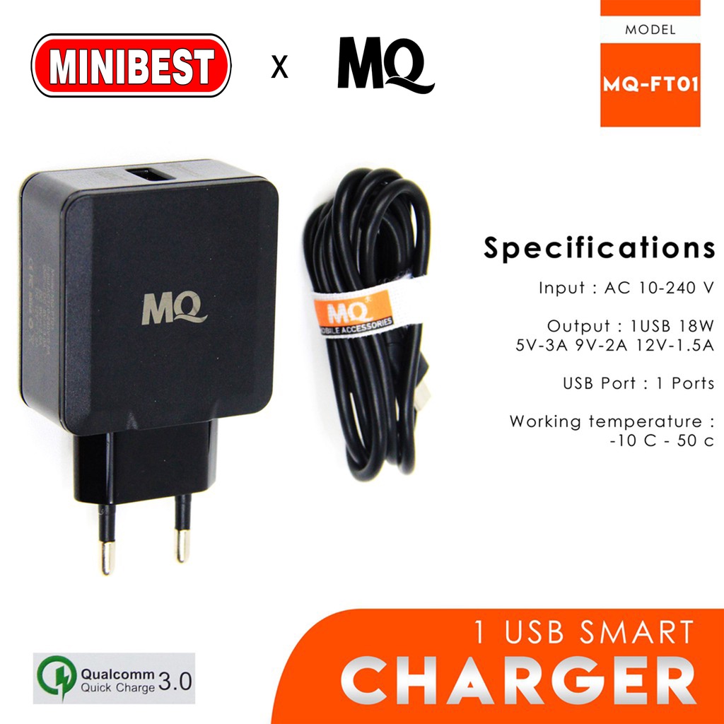 Charger Quick Charge Output 3.0A Fireproof Adaptor With Micro USB Cable MQ-FT01 - Garansi 1 tahun