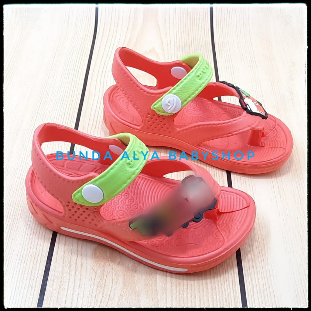 Sandal Bayi Laki Usia 6 - 12 Bulan Size 19 - 22 Karet - Sendal Anak Cowok Anti Licin Bus ORANGE SALE
