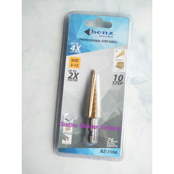 BENZ 3 - 12 MM Mata Bor Besi Pagoda Titanium Kerucut Step Drill 3mm - 12mm