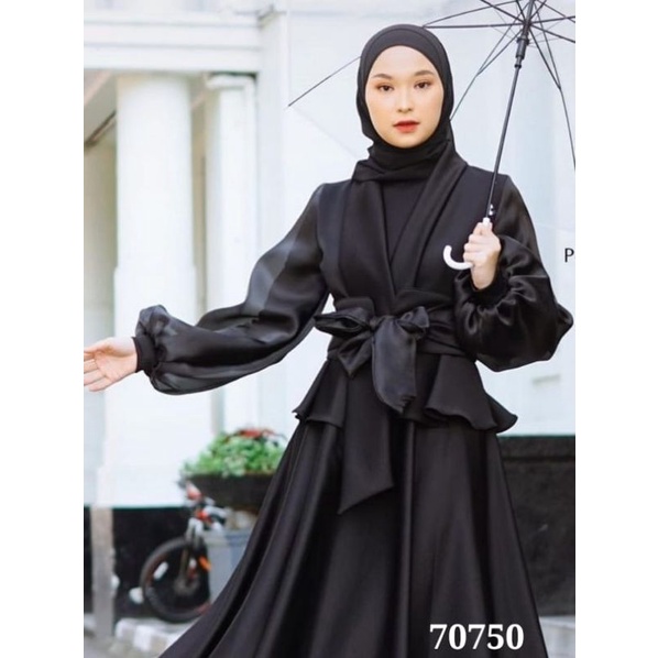 Gamis 70750 Maxi Japan Blazer Obi Belt Ribbon Gaun Panjang  Baju Scuba Titanium prewedding  Mewah