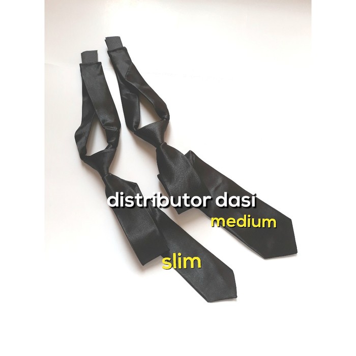 Dasi Instant Hitam Polos Slim Standart Pakai Velcro Atau Prepetan 2 inch 3 inch