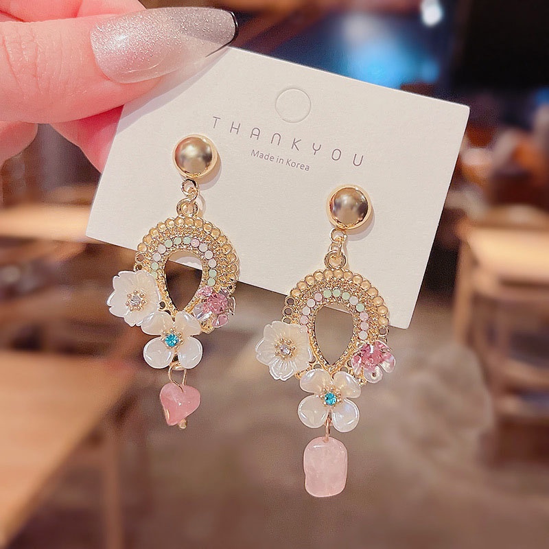 Shuling Female Drop Earrings S925 silver needle French Super Sweet Flower Earrings Diamond Earring Ins Style Ear Jewelry