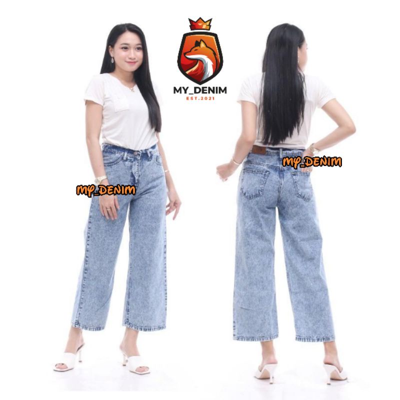 CELANA HIGHWAIST JEANS KULOT SNOW WANITA