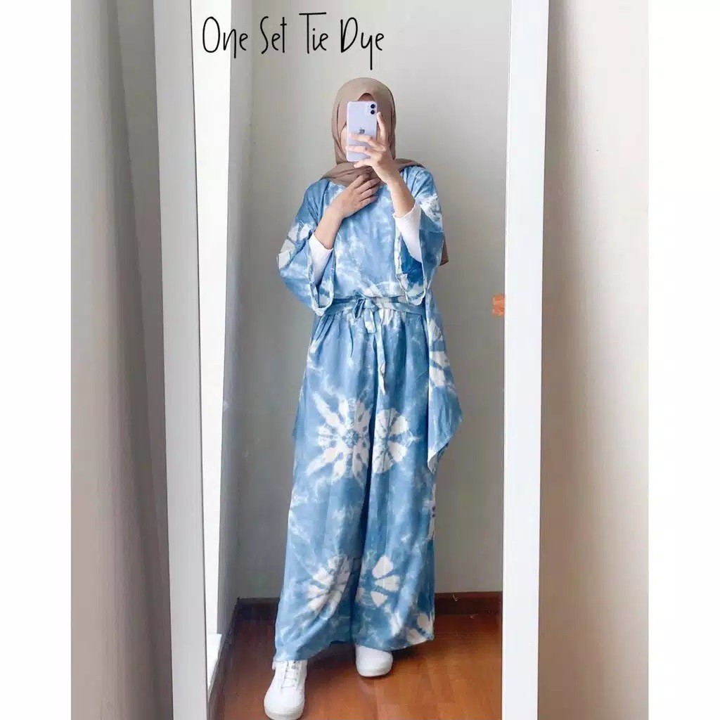 One Set Tie Dye Batik Jumputan Biru Setelan Shibori Homeset Daily Homewear Gaul Hits Kekinian