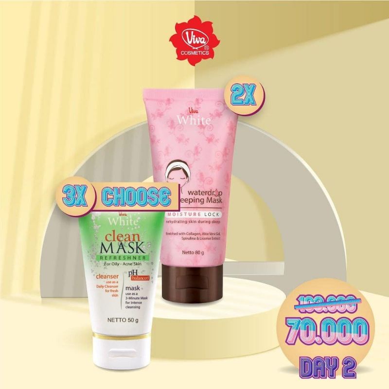 Paket 2 Sleeping Mask 3 Clean and Mask Facial Wash Viva