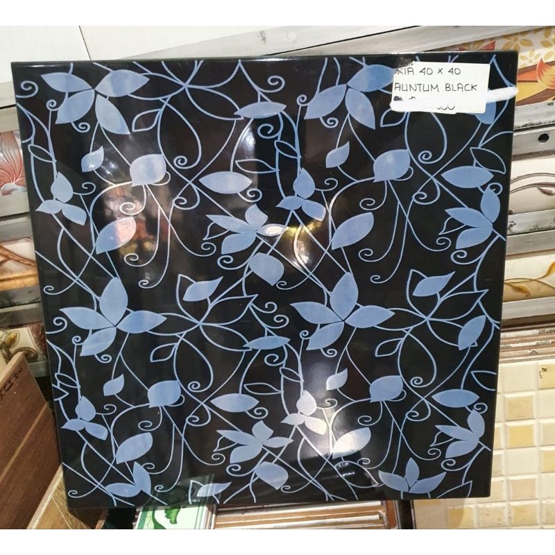 keramik 40x40 lantai dinding kamar glossy mengkilap licin motif bunga kia auntum black