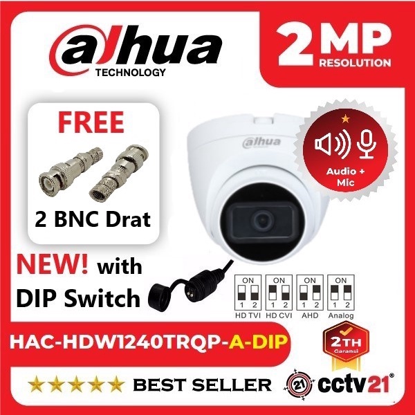 CCTV / Kamera DAHUA 2MP AUDIO MIC DH-HAC-HDW1240TRQP-A-DIP Indoor Free 2 BNC Harga Promo cctv21