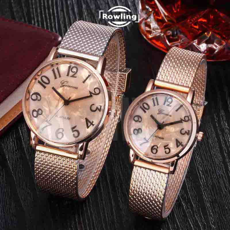 Rowling (Jam-45) Jam Tangan Couple Geneva Strap Karet Motif Pasir Wanita Pria Pasangan Murah Import