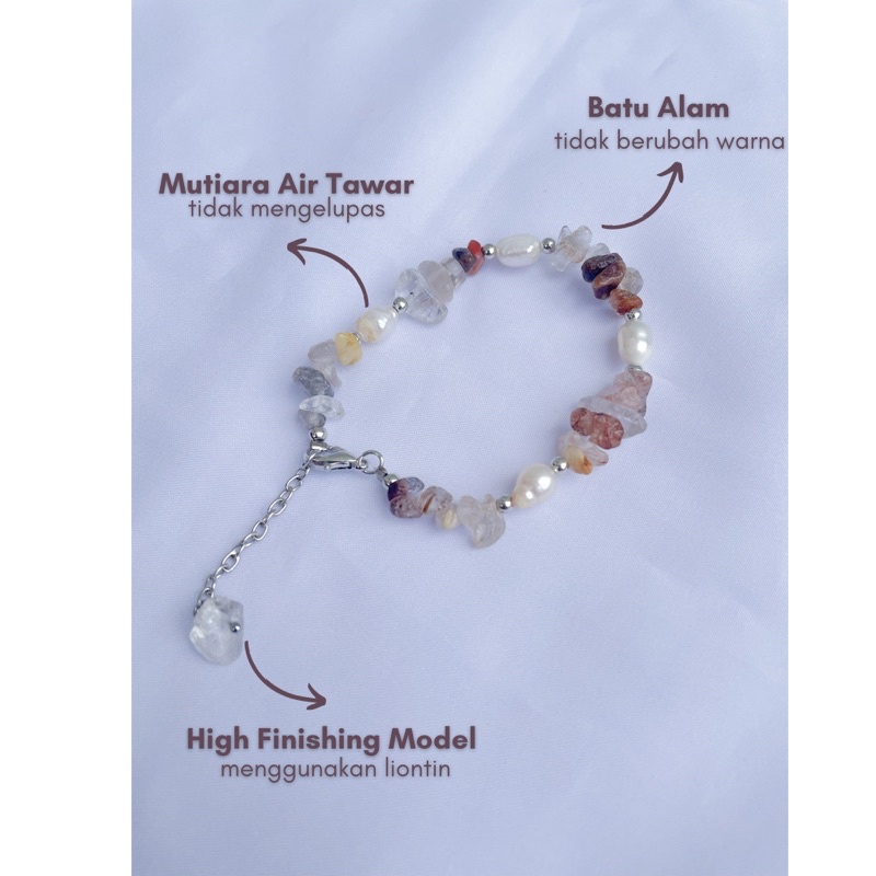Gelang Batu Alam/Gelang Batu Pecah/Gelang Mutiara/Gelang Wanita Korea/Gelang Etnik Simpel Pm