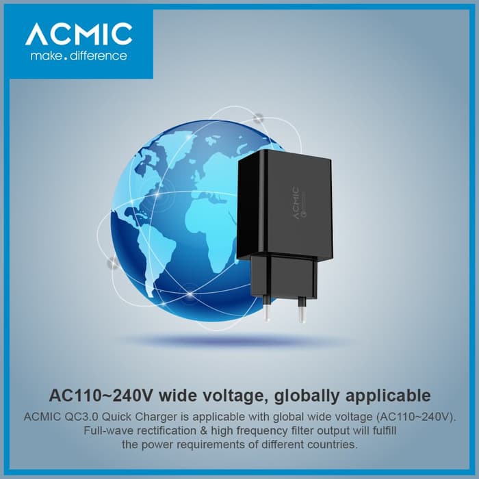 ACMIC CQC01 - Quick Charge 3.0 USB Wall Charger Fast Charging - CQC01 Only