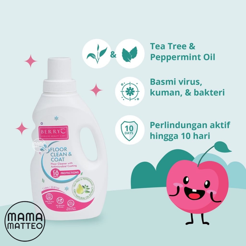 BerryC Floor Cleaner &amp; Coat 1L /  Cairan pembersih lantai manual / Robot Cleaner aroma peppermint bebas bakteri 10 hari / BANDUNG