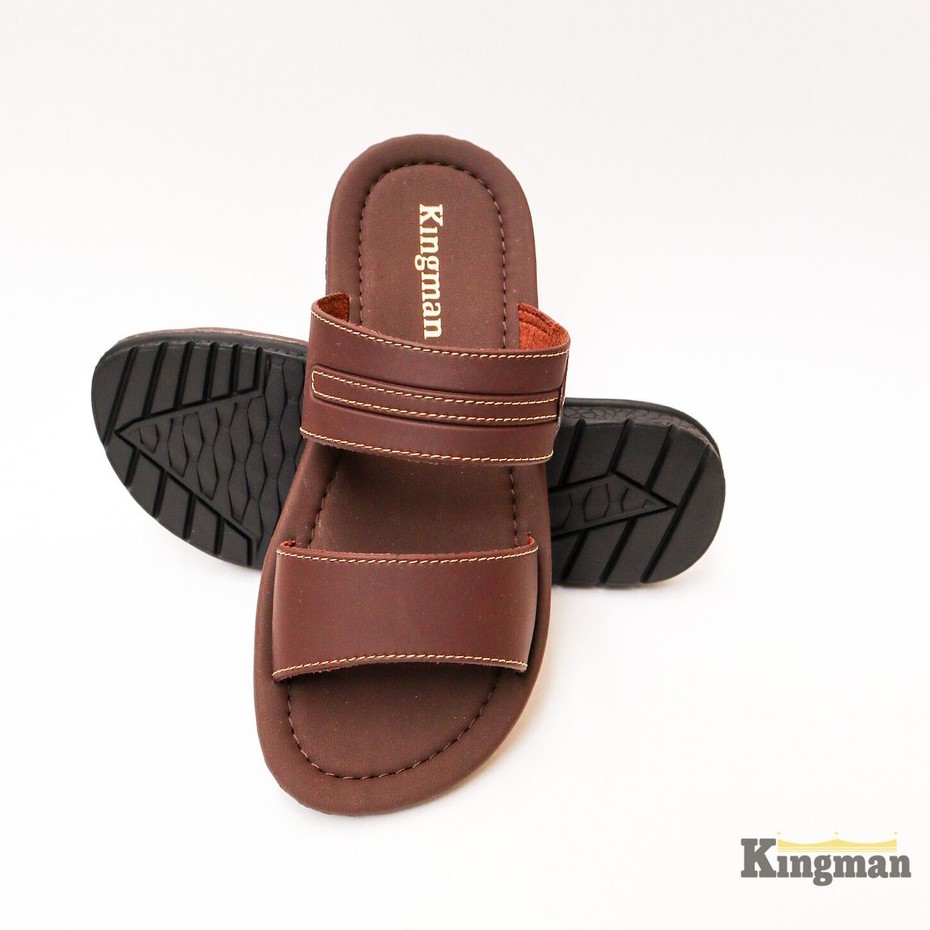 Kingman Sendal Slide Pria Logan Original Sandal Selop Kulit Premium Kualitas Import – Coklat