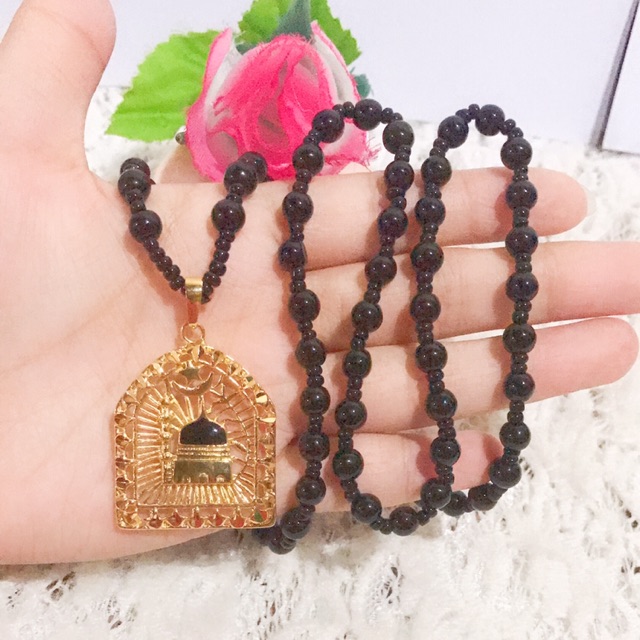 kalung giok liontin masjid lapis emas