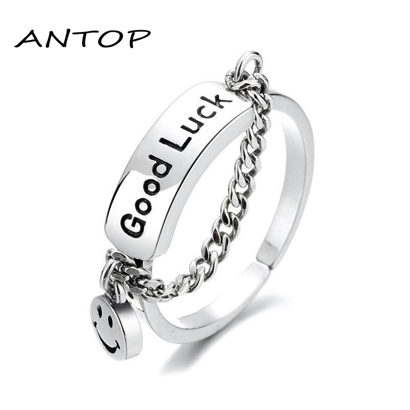 2 Pcs Fashion Keren Logam Cincin Retro Tren Rantai Wajah Tersenyum Jari Telunjuk Cincin Kepribadian Gaya Punk Perhiasan Sederhana Unisex ANTOP