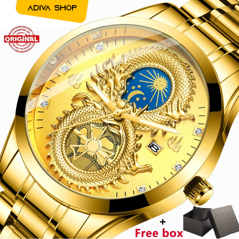 FNGEEN S999 Jam Tangan Pria Naga Original Anti Air Emas Gold Mewah Quartz Men Watch Waterproof