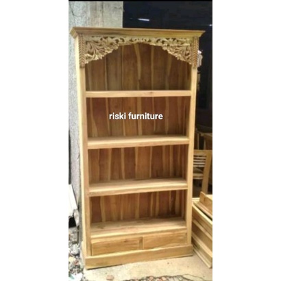 Rak buku jati ukir mentahan