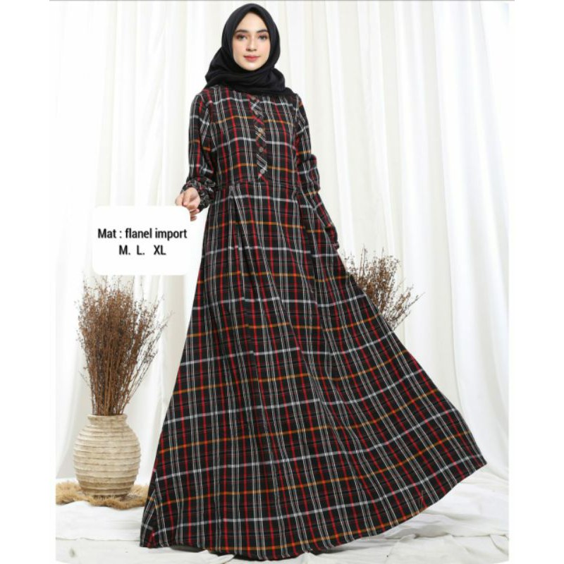 gamis casual flanel import premium