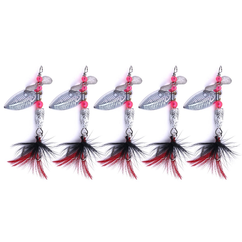 Hengjia 1Pcs Umpan Pancing Bentuk Ikan Sequin Bahan Metal dengan Bulu Fishing Lure Spoon Spinner