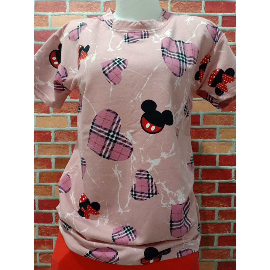 Terlaris Kaos Atasan Wanita Lengan Pendek Motif MiniLove Bahan Bebyterry Printing