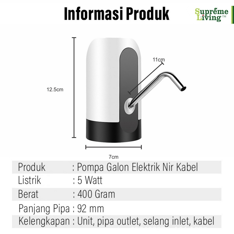 Pompa Galon Elektrik USB Rechargeable Dispenser Air Minum Otomatis Kapasitas Baterai Besar 1200 mA