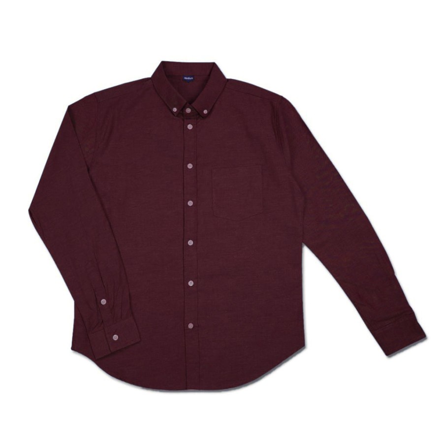 Kemeja Polos Pria Lengan Panjang Slim fit Cotton Oxford - Kemeja Polos Panjang Maroon